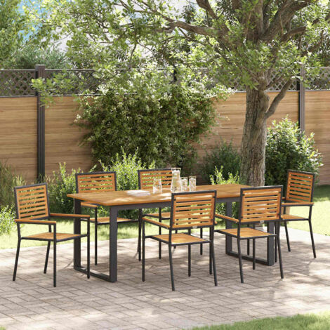 vidaXL Garden Dining Set 7 pcs Black Poly rattan and solid acacia wood