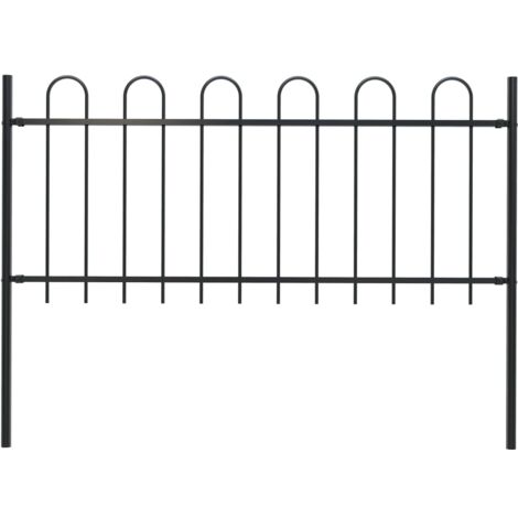 main image of "vidaXL Garden Fence with Hoop Top Steel 1.7 m Black - Black"