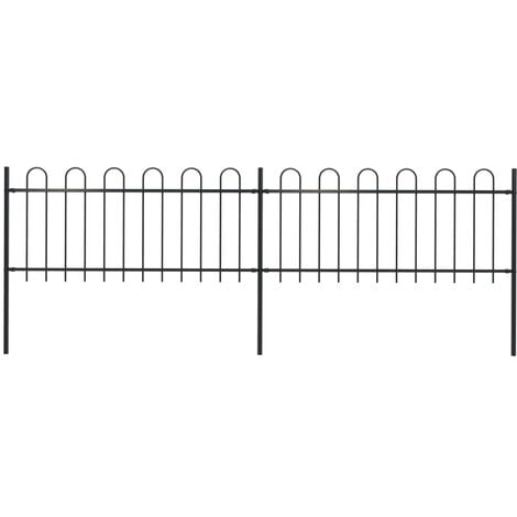 vidaXL Garden Fence with Hoop Top Steel 3.4x0.8 m Black - Black