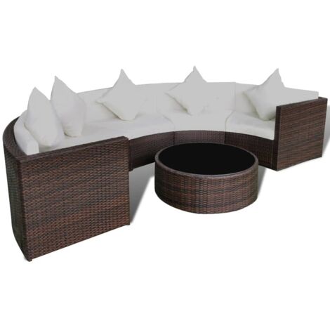 6 Piece Garden Lounge Set with Cushions Poly Rattan Brown