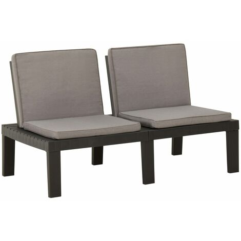 main image of "vidaXL Garden Lounge Bench with Cushion Plastic Grey - Grey"