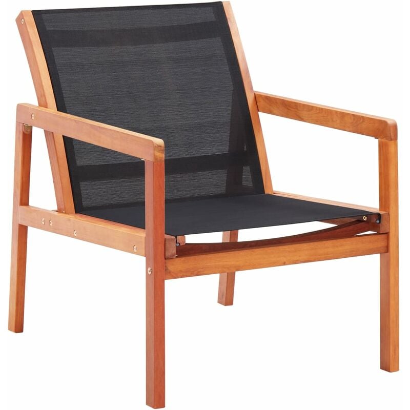 Garden Lounge Chair Black Solid Eucalyptus Wood and Textilene vidaXL