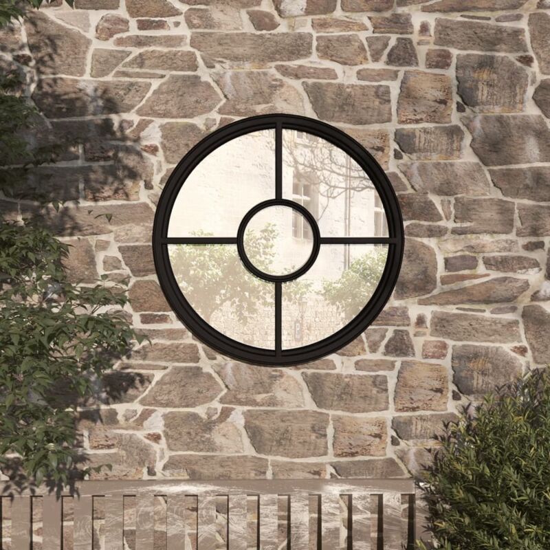 Garden Mirror Black 60x4 Cm Iron Round For Outdoor Use Vidaxl