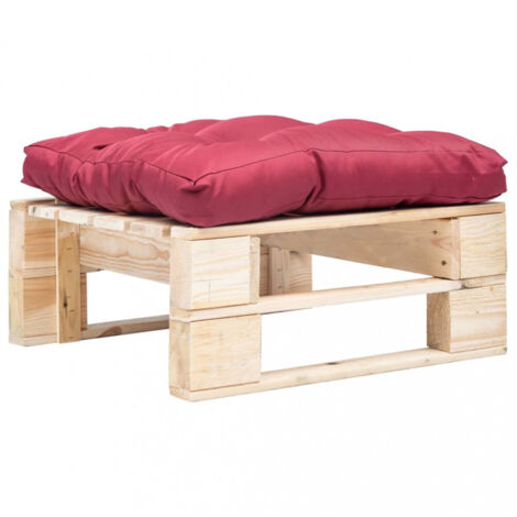 vidaXL Garden Pallet Ottoman with Red Cushion Natural Wood (45767+44653)