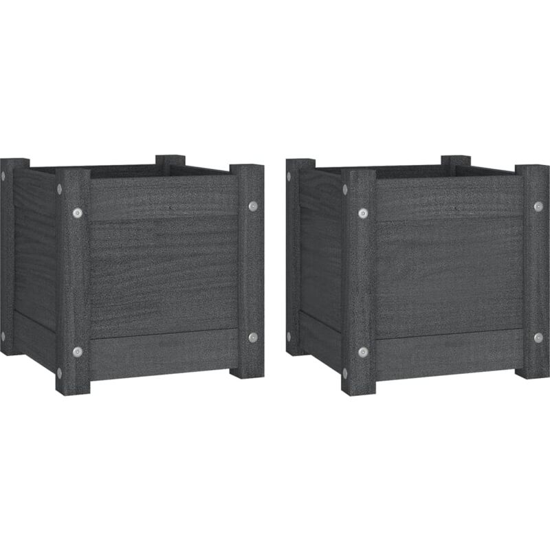 Garden Planters 2 Pcs Grey 31x31x31 Cm Solid Pinewood Vidaxl