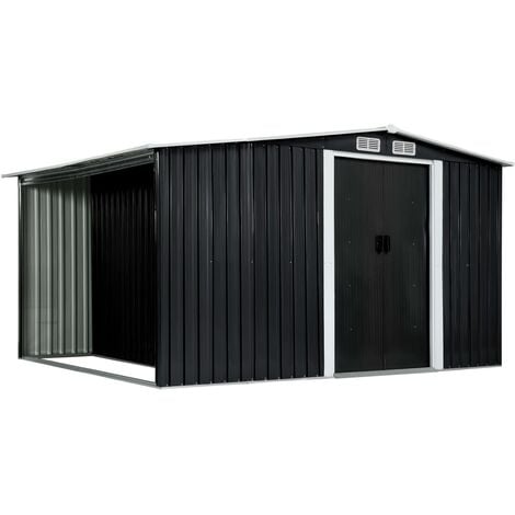 vidaXL Garden Shed with Sliding Doors Anthracite 329.5x205x178 cm Steel - Grey