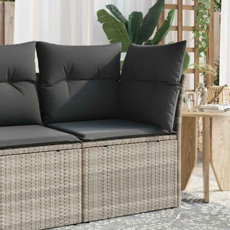 vidaXL Garden Sofa Corner with Cushions Light Grey Poly Rattan
