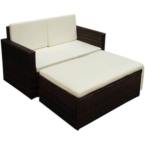 2 Piece Garden Lounge Set with Cushions Poly Rattan Brown