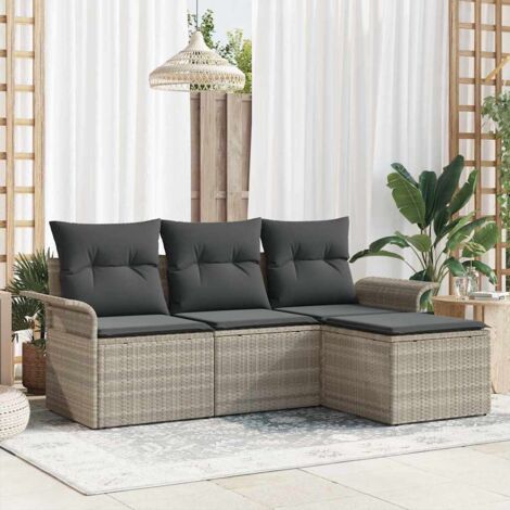 vidaXL  Garden Sofa Set  with Cushion 4 pcs Light grey Poly rattan