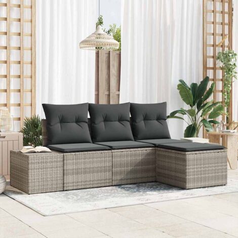 vidaXL  Garden Sofa Set  with Cushion 4 pcs Light Grey Poly Rattan