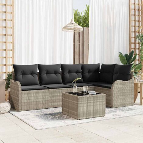 vidaXL  Garden Sofa Set  with Storage 6 pcs Light Grey Poly Rattan