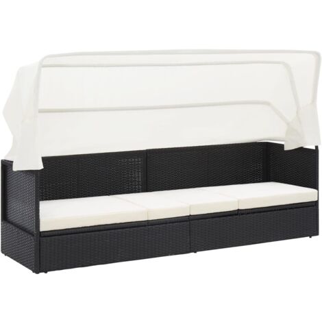 vidaXL Garden Sofa with Canopy Black Poly Rattan