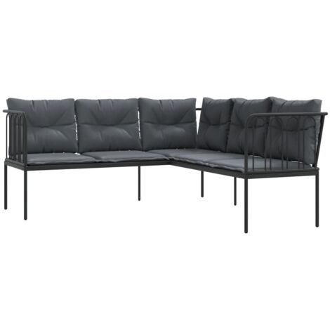 vidaXL Garden Sofa with Cushions L-shaped Black Steel and Textilene
