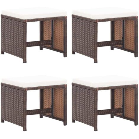vidaXL Garden Stools 4 pcs with Cushions Poly Rattan Brown
