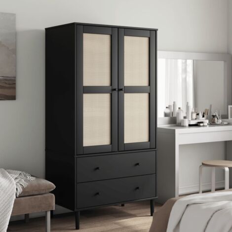 vidaXL Garderobe SENJA Rattanoptik Schwarz 90x55x175 cm Massivholz Kiefer