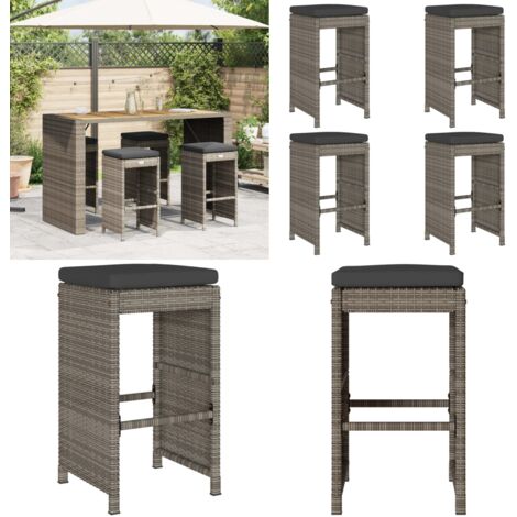 vidaXL Garten-Barhocker mit Kissen 4 Stk. Grau Poly Rattan