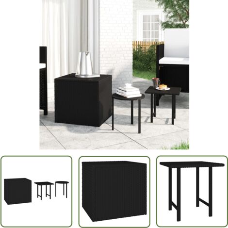 vidaXL Garten-Beistelltische 3 Stk. Schwarz Poly Rattan