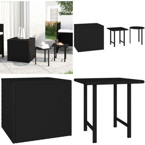 vidaXL Garten-Beistelltische 3 Stk. Schwarz Poly Rattan
