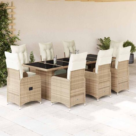 vidaXL Garten Bistro Set 9-teilig mit beigen Polstern aus Poly-Rattan