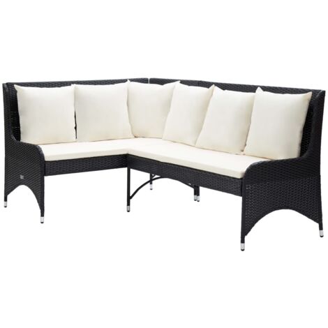 vidaXL Garten-Ecksofa 2-tlg. Poly Rattan Schwarz
