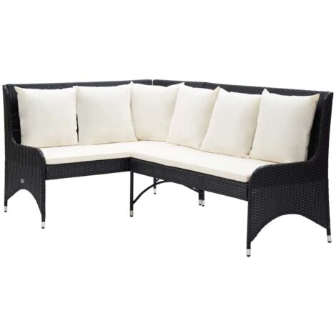 vidaXL Garten-Ecksofa 2-tlg. Poly Rattan Schwarz