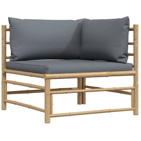 vidaXL Garten-Ecksofa mit Dunkelgrauen Kissen Bambus
