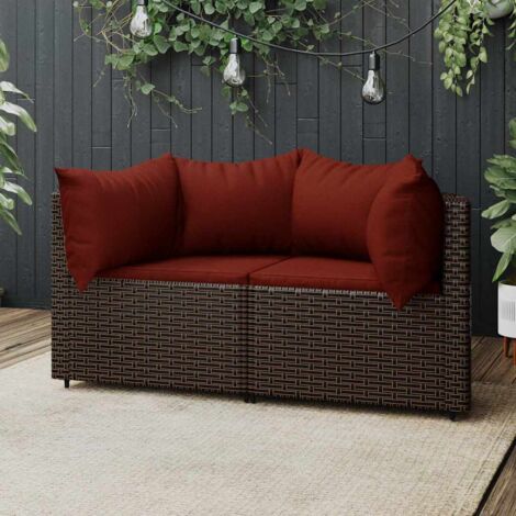 vidaXL Garten-Ecksofas mit Kissen 2 Stück braun Rattan