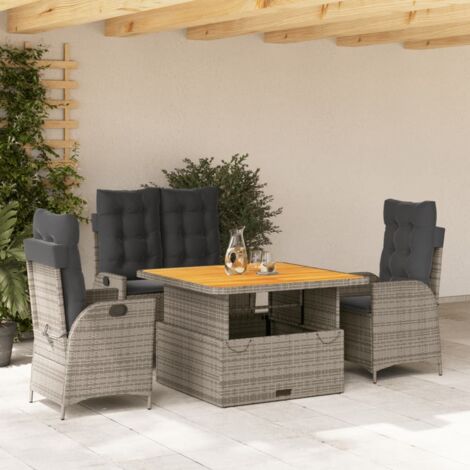 vidaXL Garten-Essgruppe 4-teilig mit Kissen Grau Geflochtene Rattan