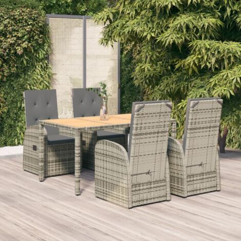 vidaXL Garten-Essgruppe 5-teilig mit grauen Kissen aus geflochtener Rattan