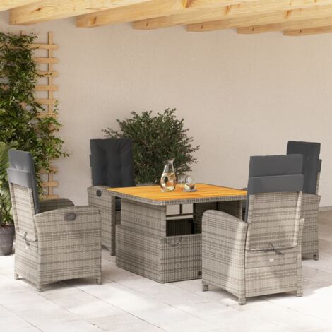 vidaXL Garten-Essgruppe 5 tsd. graue Kissen aus geflochtener Kunstfaser