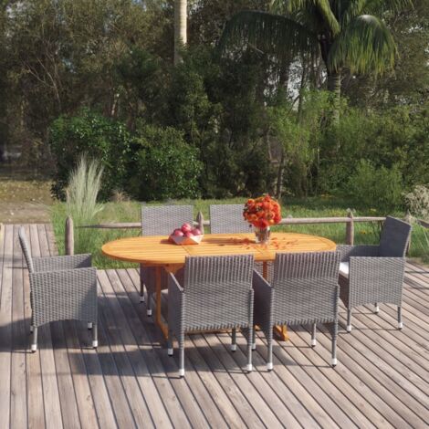 vidaXL Garten-Essgruppe 7-teilig Geflecht Grau