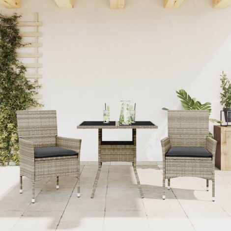 vidaXL Garten-Essgruppe mit Kissen 3 Teile Rattan und Glas
