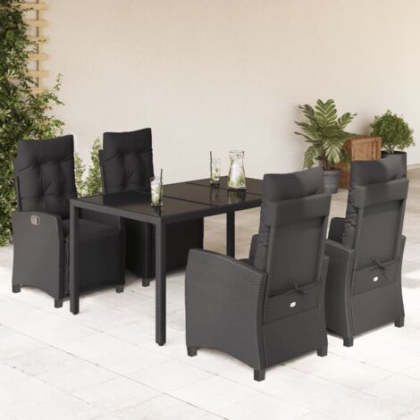 vidaXL Garten Essgruppe mit Kissen 5-teilig Schwarz Rattan