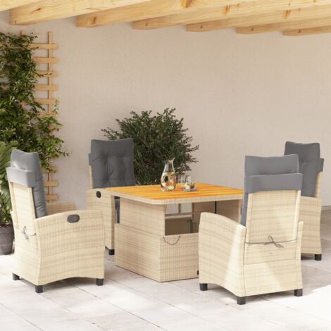 vidaXL Garten Essgruppe mit Kissen 5tlg Beige Polyrattan