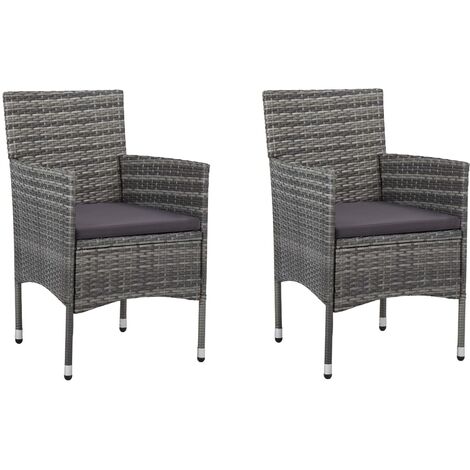 vidaXL Garten-Essstühle 2 Stk. Poly Rattan Grau