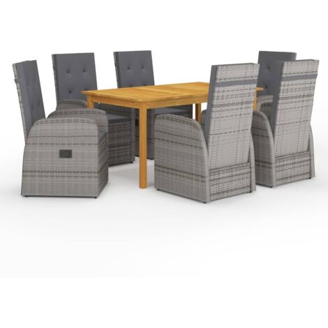 vidaXL Garten-Esszimmer-Set 7tlg Grau