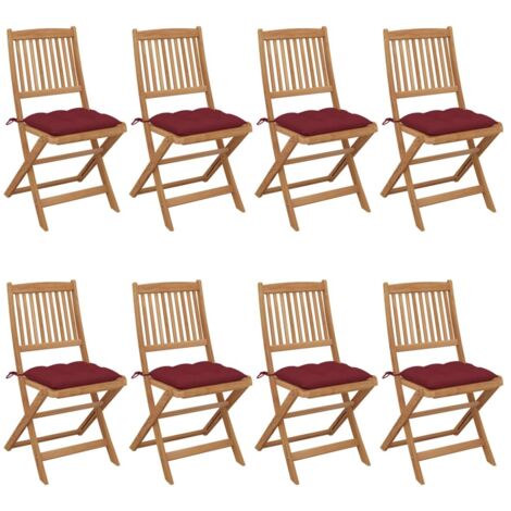 vidaXL Garten Klappstühle Set mit 8 Kissen Akazienholz