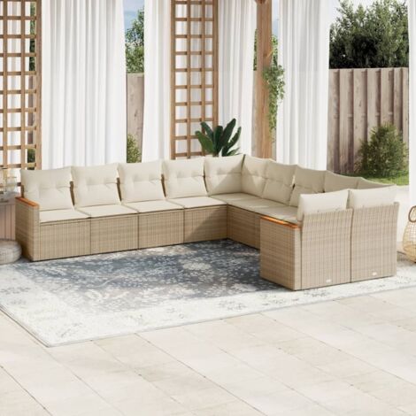 vidaXL Garten-Lounge mit 10 Kissen Beige Geflecht