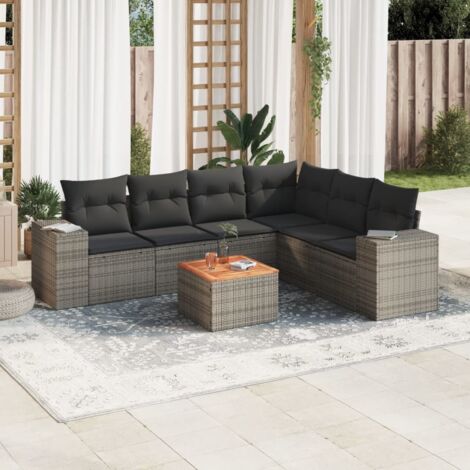 vidaXL Garten lounge mit Kissen 7 Teile grau Rattan