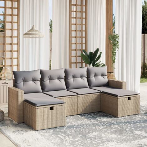 vidaXL Garten-Lounge-Set mit Kissen 6-teilig Melange Beige Geflochtene Kunststoffe