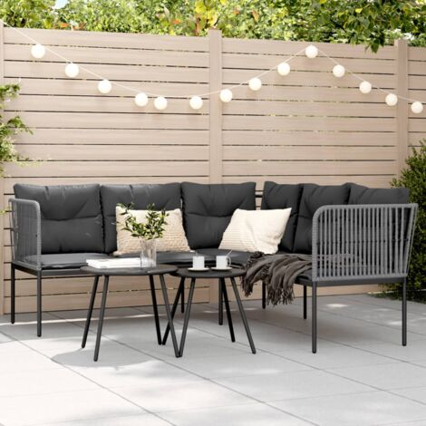 vidaXL Garten-Loungebank mit Kissen L-Form Schwarz Stahl Textilene