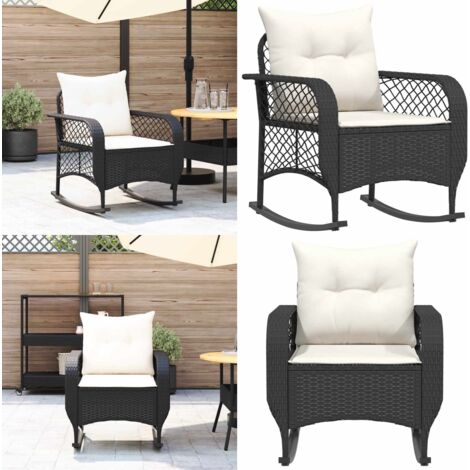 vidaXL Garten-Schaukelstuhl mit Kissen Schwarz Poly Rattan