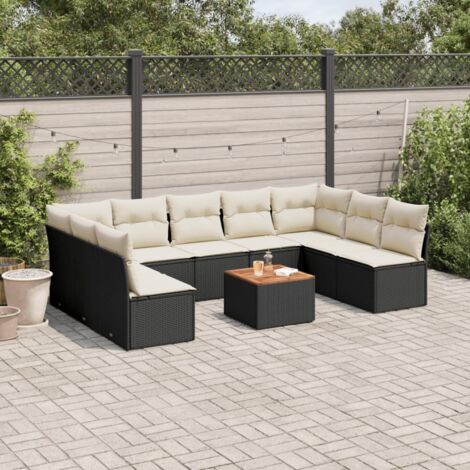 vidaXL Garten-Sitzgruppe 10 Teile mit Kissen Schwarz Rattan