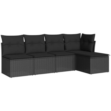 vidaXL Garten-Sitzgruppe 5-teilig mit Kissen Schwarz Geflecht
