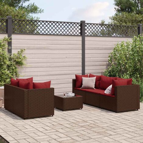 vidaXL Garten-Sitzgruppe 6-teilig mit Kissen Braun Geflochtene Kunstfaser