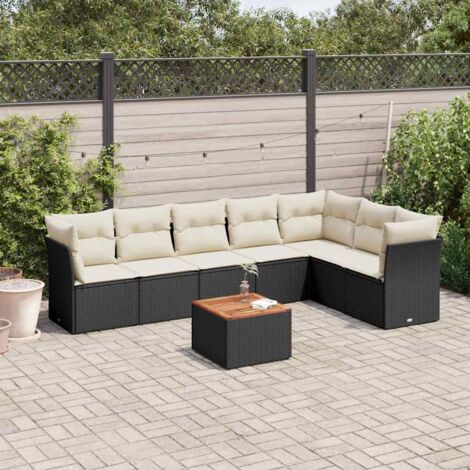 vidaXL Garten-Sitzgruppe 8-teilig mit Kissen Schwarz Rattan