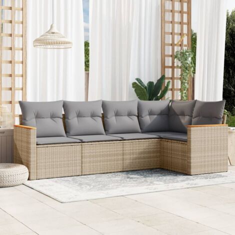 vidaXL Garten-Sitzgruppe mit Kissen 5 Teile beige geflochtenes Material