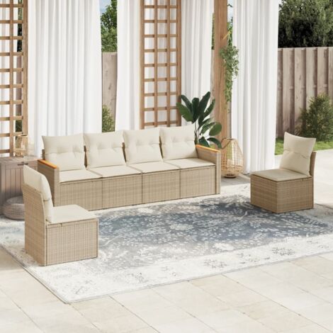vidaXL Garten Sitzgruppe mit Kissen 6 Teile beige Flecht-Polymer