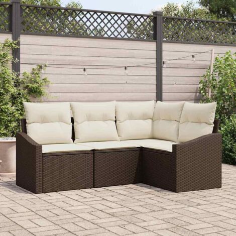 vidaXL Garten-Sofa-Set 4-teilig Braun Rattan Garten-Eck-Sofa