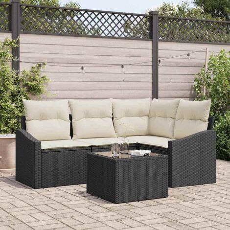 vidaXL Garten Sofa Set 5-teilig Beige Kissen und schwarzer Rahmen
